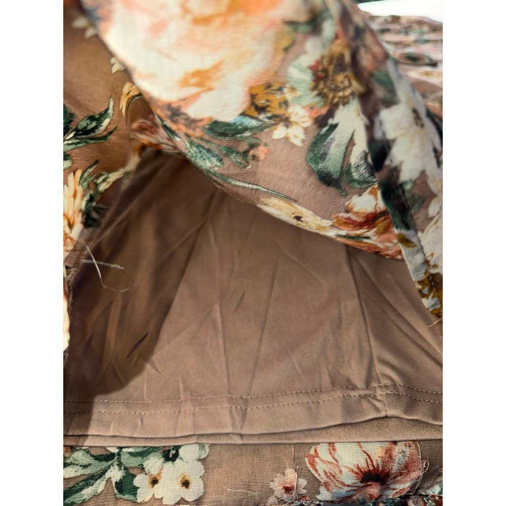 Windsor Floral Wide Leg Pants Mauve Brown High Waisted Boho Chiffon Small - Picture 4 of 9